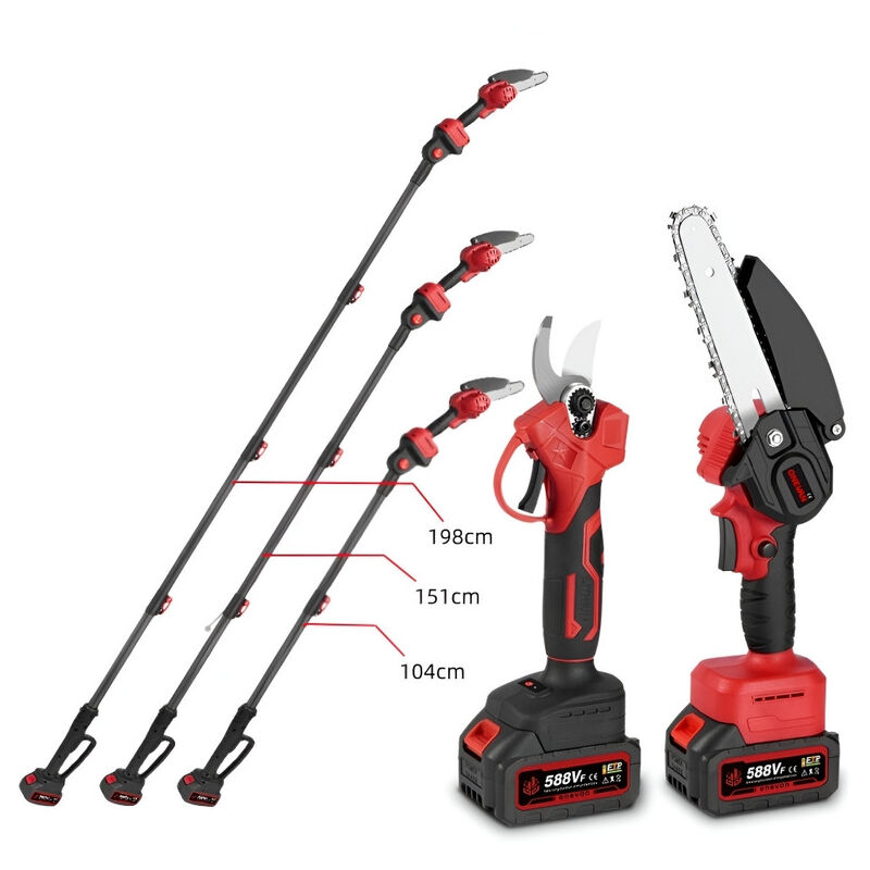 Ensemble secateur electrique sur perche et Tronçonneuse à perche télescopique, perche télescopique réglable de 2m + Tronçonneuse sans balais de 6