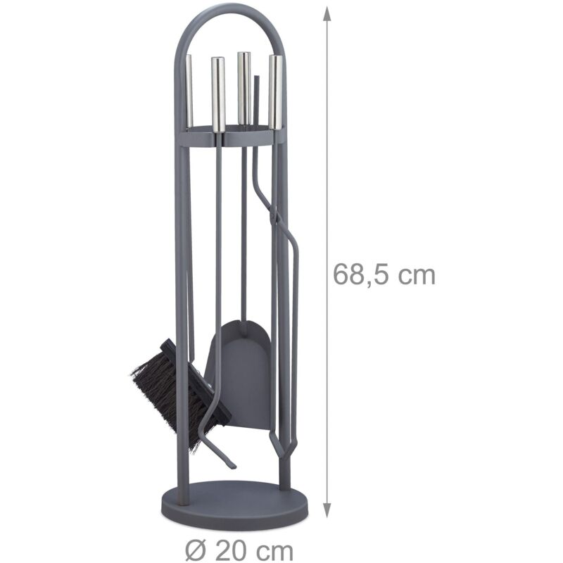 Helloshop26 - Ensemble serviteur de cheminée 5 pièces accessoire pelle balai pince support tisonnier gris