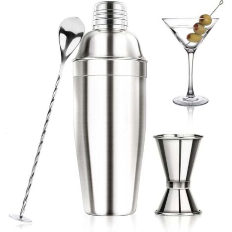 Ensemble shaker à cocktails - Ensemble shaker à martini avec passoire, shaker en acier inoxydable, mélangeur à boissons avec doseur, cuillère à mélange, accessoires de bar pour débutants