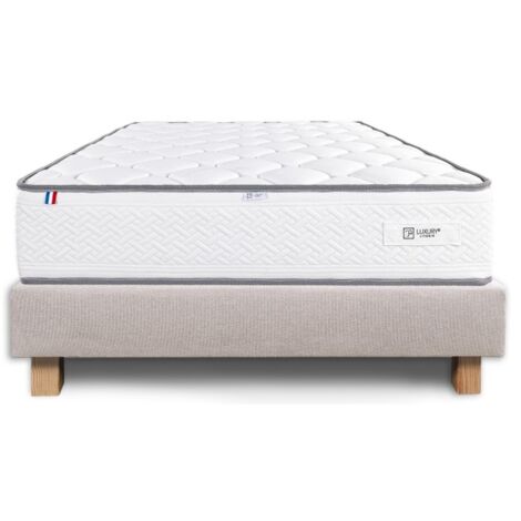 Ensemble Sommier beige (20cm) et Matelas Iris (20cm), mousses haute densité, ferme, face été/hiver, 140x190cm