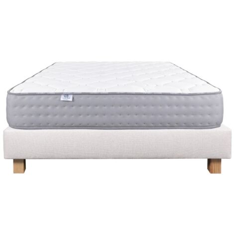 Ensemble Sommier beige (20cm) Matelas Zen (20 cm), mousses haute densité, ferme, face été/hiver, 140x190cm