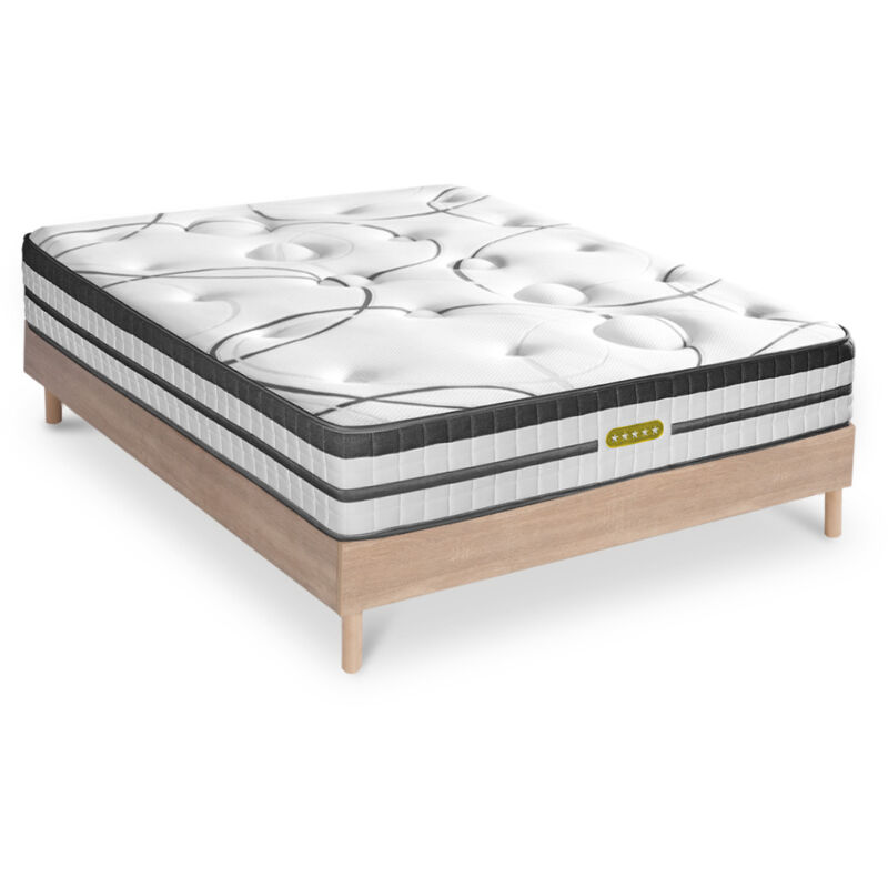 Ensemble sommier bois et Matelas Concorde Ressorts ensachés Accueil Mémoire - 26cm - 180x200cm - Brun
