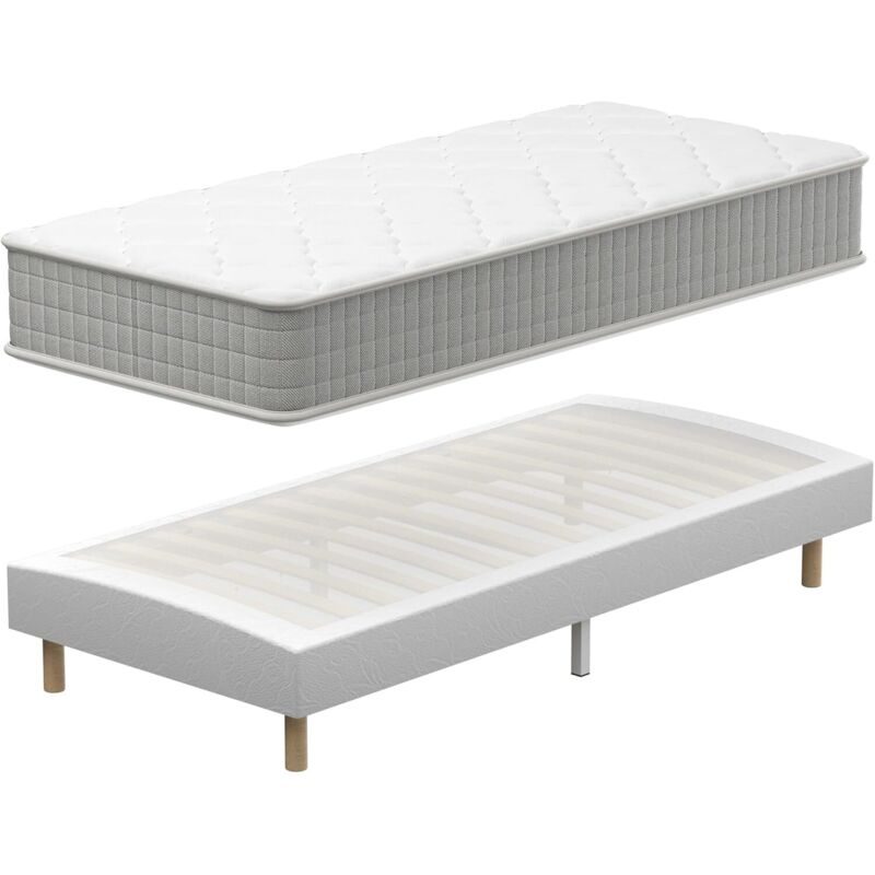 Ensemble Sommier et Matelas 90x190 cm TEENO, Lit Une Personne Complet avec Sommier Tapissier et Matelas Memoire de Forme, Confort, Respirant (Matelas