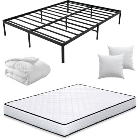 IZTOSS Ensemble sommier et matelas+ Couette+ Oreillers - 160x200cm - Lit en Métal - Lit adulte 2 places
