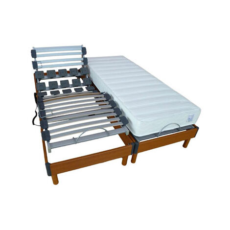 Ensemble sommier et matelas électrique 160x200 cm – Matelas latex 14 cm – Sommier en bois merisier avec 22 lattes – Réglage fermeté lombaire – Idliterie