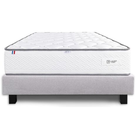 Ensemble Sommier gris (20cm) et Matelas Iris (20 cm), mousses haute densité, ferme, face été/hiver, 140x190cm