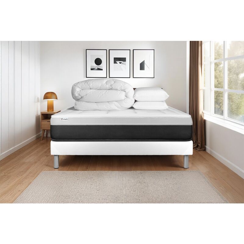 Ensemble matelas sommier vital form 140 x 200 2 oreillers et 1 couette - Couleur : Blanc