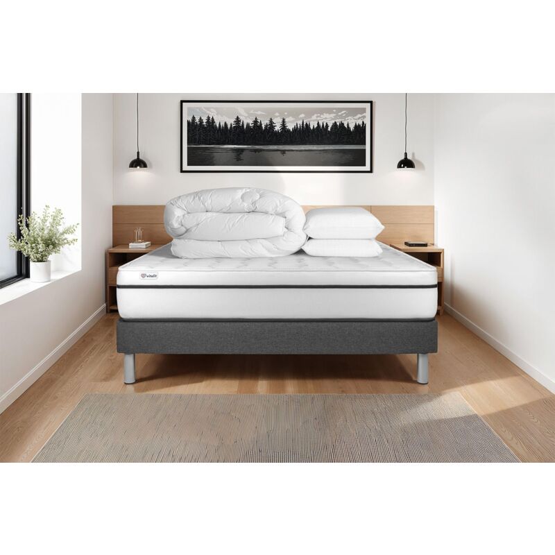 Ensemble matelas sommier vital spa 140 x 200 2 oreillers et 1 couette - Couleur : Gris