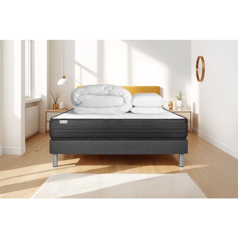 Ensemble matelas sommier vitalpower 140 x 190 2 oreillers et 1 couette - Couleur : Gris