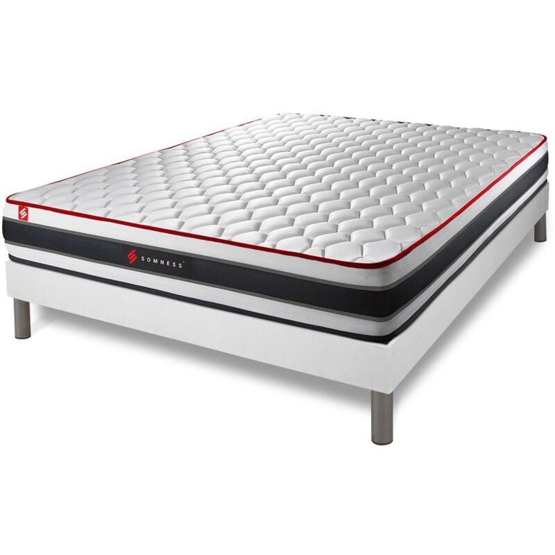 Somness - Ensemble matelas sommier Energy 140 x 190 cm - Couleur : Blanc