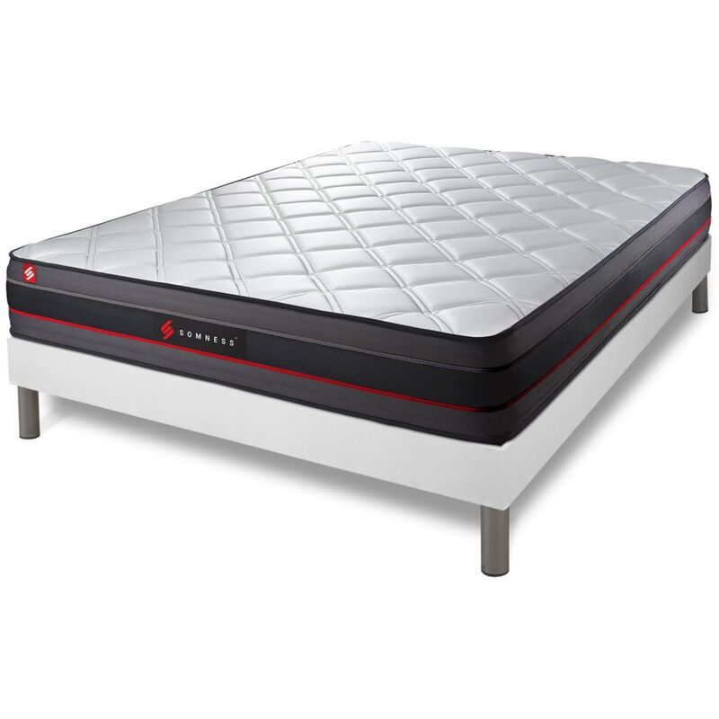 Ensemble matelas sommier 140 x 190 cm – Mémoire de forme ferme 24 cm – Coutil microperforé respirant – Soutien haute densité – Somness