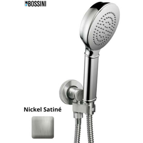 Ensemble sortie murale avec support orientable, flexible 150, douchette CLASSIC Nickel satiné - Bossini C17002C094
