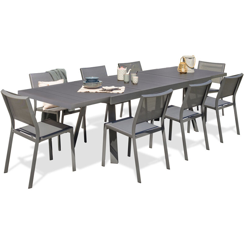 Stockholm - Ensemble repas de jardin 8 places en aluminium gris anthracite Dcb Garden Gris anthracite