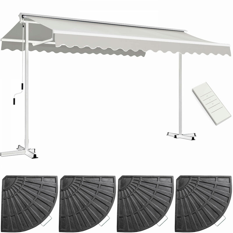 Oviala - Store mobile électrique 4x3m et 4 dalles lestées taupe