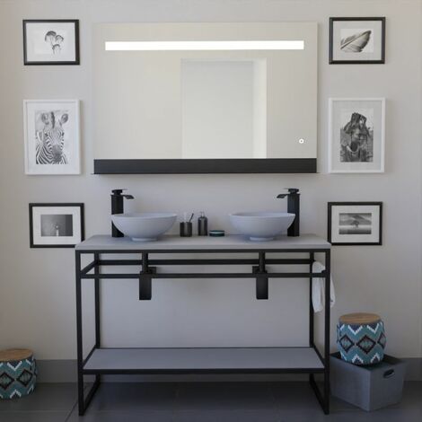 Ensemble STRUCTURA 120 cm avec vasques à poser grises et miroir led Etal - Noir
