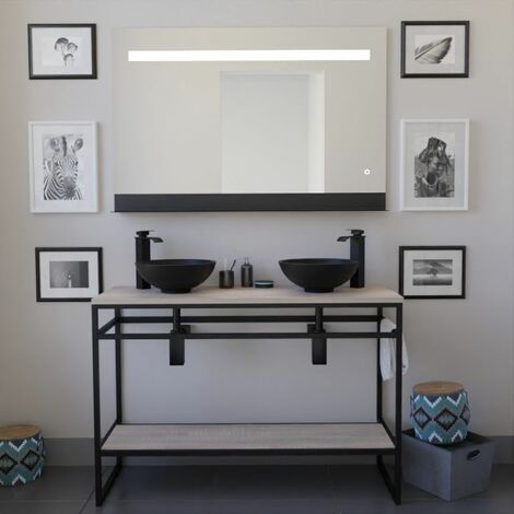 Ensemble STRUCTURA 120 cm avec vasques à poser noires et miroir led Etal - Noir