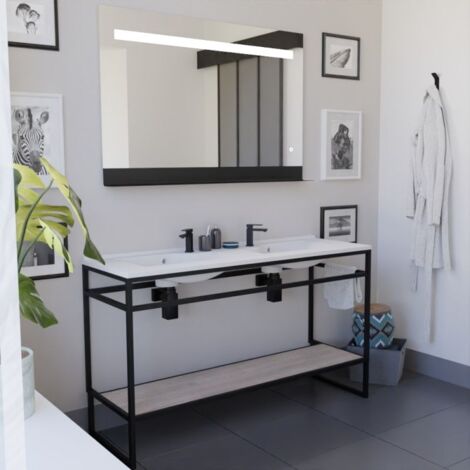 Ensemble STRUCTURA 140 cm avec plan double vasque et miroir led Etal- plan stratifié Bois