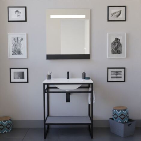Ensemble STRUCTURA 70 cm avec plan vasque et miroir led Etal- Céramique - Gris