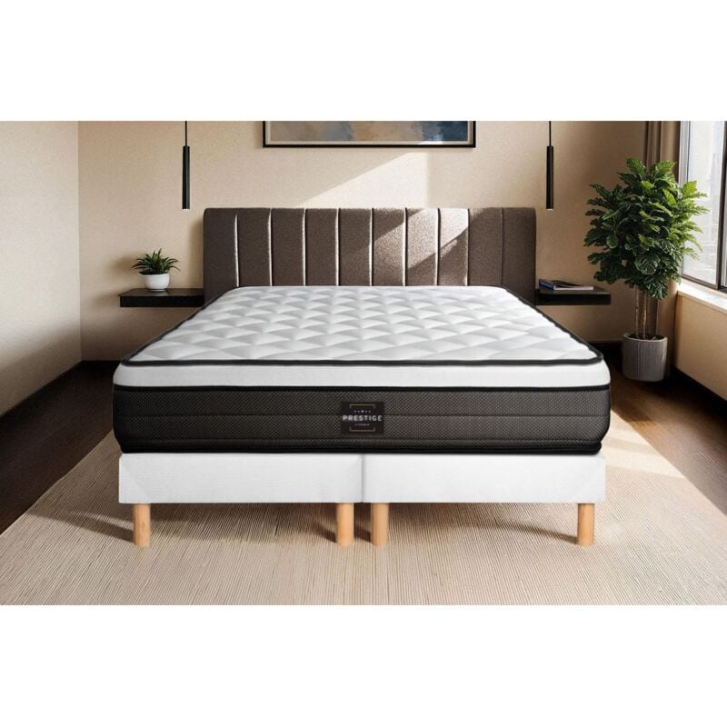 Prestige Literie - Ensemble matelas sommier Suite 180 x 200 cm - Couleur : Blanc