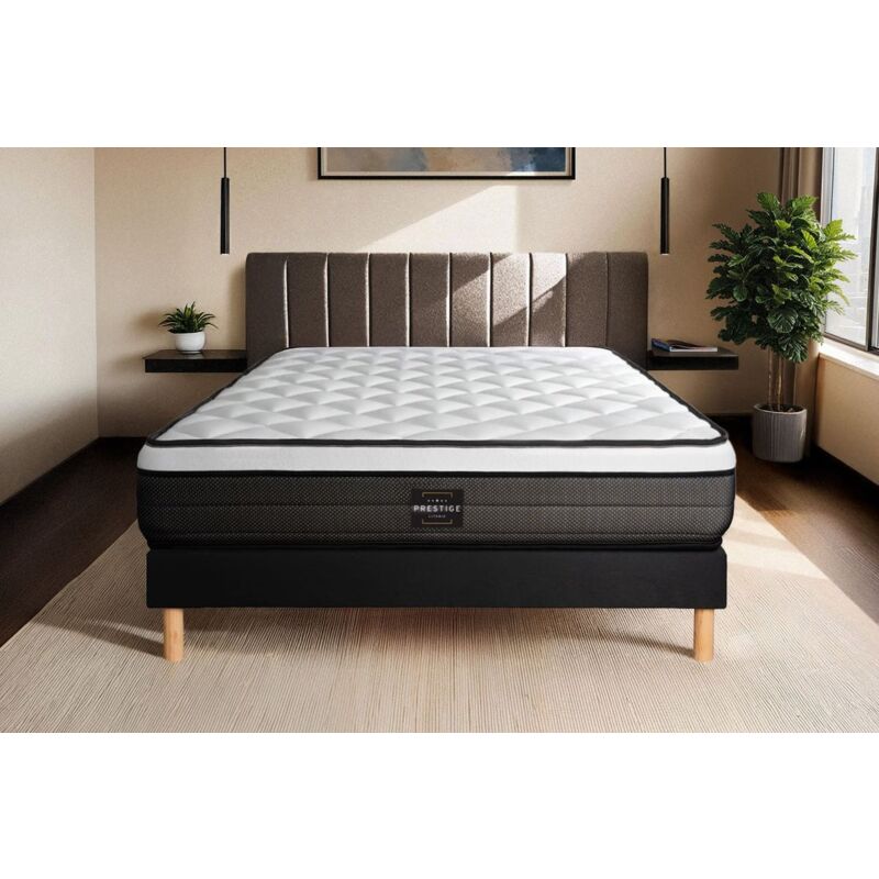 Prestige Literie - Ensemble matelas sommier Suite 160 x 200 cm - Couleur : Noir