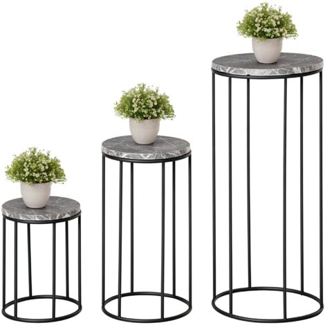 Ensemble support fleurs 3 supports plantes métal aspect marbre tabouret fleurs porte pot fleurs empilable tabouret plante pots fleurs noir gris