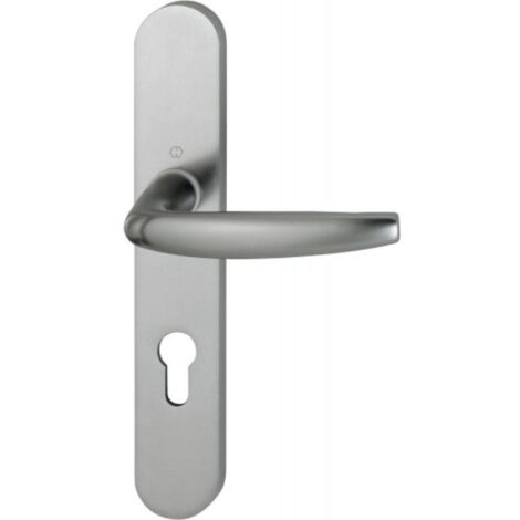 Ensemble sur grande plaque en aluminium anodisé blanc RAL 9010 carré 7 mm Entraxe 70 Ép. porte 68 -77 - ATLANTA - Clé I - HOPPE