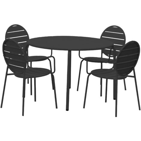 Ensemble table 110 cm + 4 fauteuils ronds en métal gris - BACA