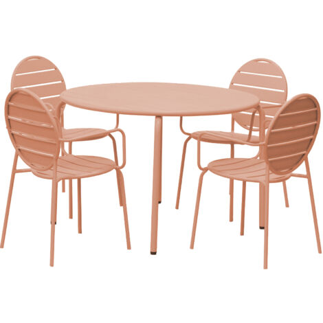 Ensemble table 110 cm + 4 fauteuils ronds en métal terracotta - BACA