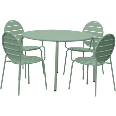 Ensemble table 110 cm + 4 fauteuils ronds en métal vert - BACA