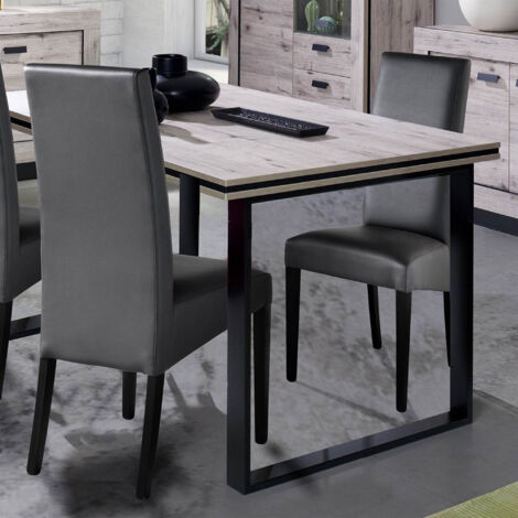 Ensemble table 160 cm chêne grisé et 4 chaises en PU noir - ISTRES