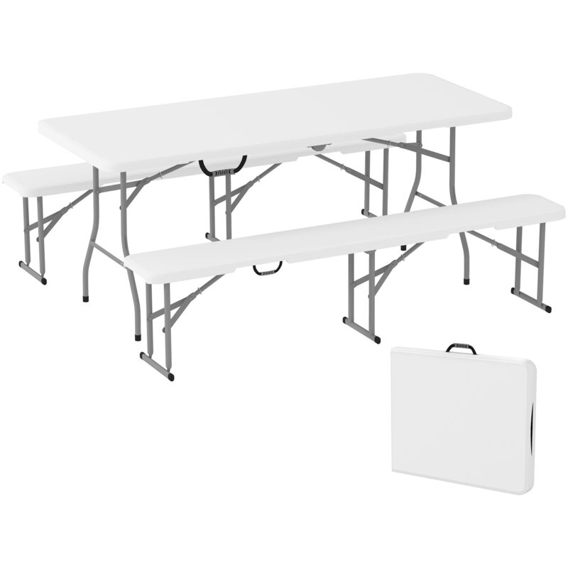 Outsunny - Ensemble table 2 bancs pliables avec poignées - usage pique-nique camping - métal époxy hdpe blanc