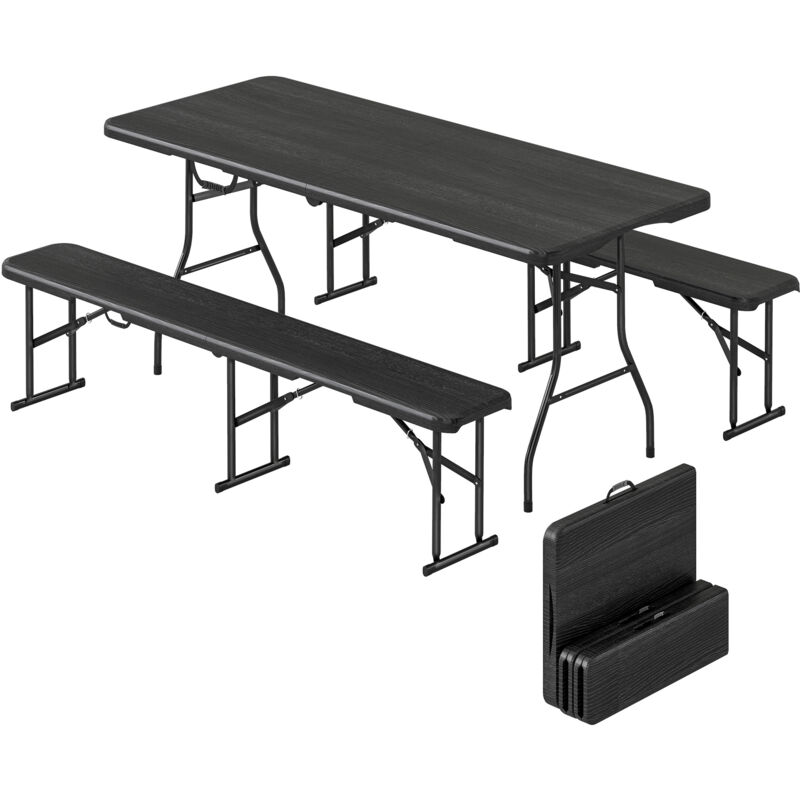 Ensemble table pliante et bancs de pique-nique 180 cm - Outsunny - poignées de transport - charge 240 Kg - noir