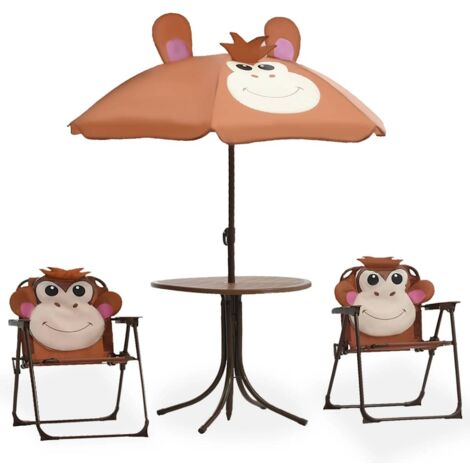 Ensemble Table + 2 Chaises de bistro avec parasol pour enfants - Table à manger avec Chaises Marron BV665498 - BonneVie