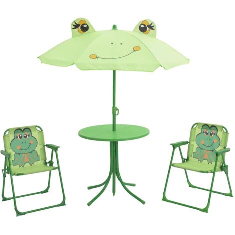 Ensemble Table + 2 Chaises de bistro avec parasol pour enfants - Table à manger avec Chaises Vert BV515533 - BonneVie