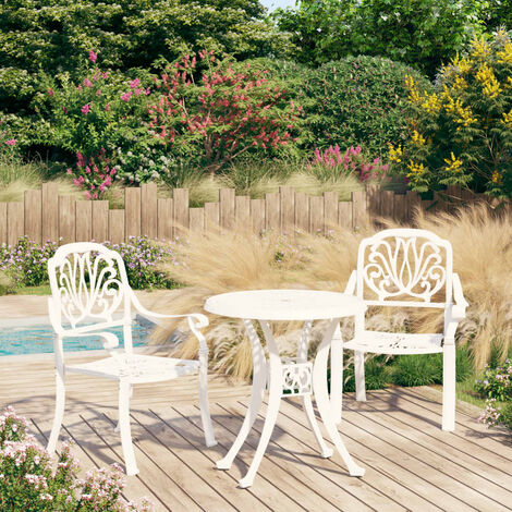 Ensemble Table + 2 chaises de bistro - Table à manger avec Chaises Aluminium coulé Blanc BV123565 - BonneVie