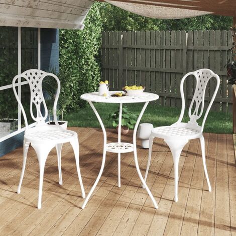 Ensemble Table + 2 chaises de bistro - Table à manger avec Chaises Aluminium coulé Blanc BV162738 - BonneVie
