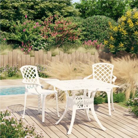 Ensemble Table + 2 chaises de bistro - Table à manger avec Chaises Aluminium coulé Blanc BV564503 - BonneVie