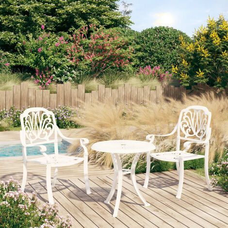 Ensemble Table + 2 chaises de bistro - Table à manger avec Chaises Aluminium coulé Blanc BV723775 - BonneVie
