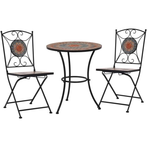 Ensemble Table + 2 chaises de bistro - Table à manger avec Chaises mosaïque Carreau céramique Orange/Gris BV820034 - BonneVie