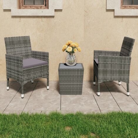 Ensemble Table + 2 chaises de bistro - Table à manger avec Chaises Résine tressée et verre trempé Gris BV583157 - BonneVie