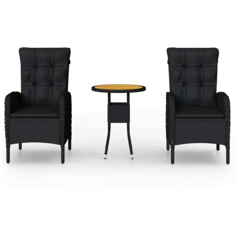 Ensemble Table + 2 chaises de bistro - Table à manger avec Chaises Résine tressée Noir BV297095 - BonneVie