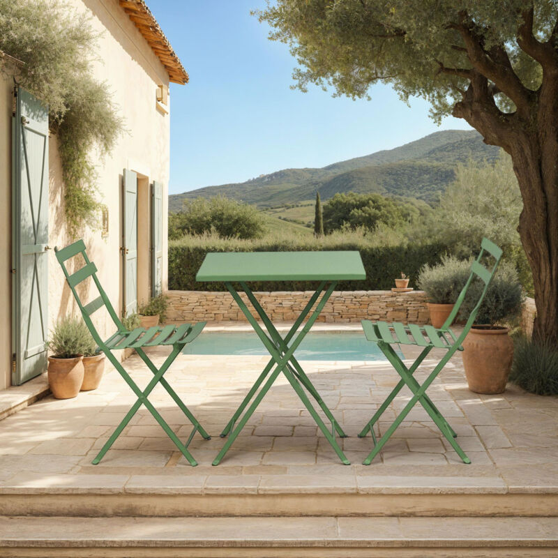 M&s - Ensemble table + 2 chaises de jardin en métal vert - baca