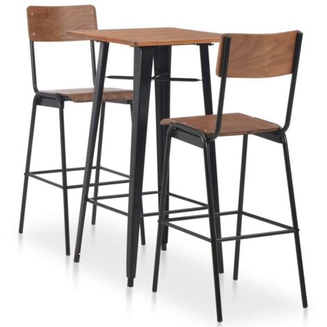 Ensemble Table + 2 Tabourets de bar  Table haute et bar Acier Marron Noir 14393