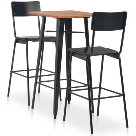 Ensemble Table + 2 Tabourets de bar  Table haute et bar Acier Noir 14396
