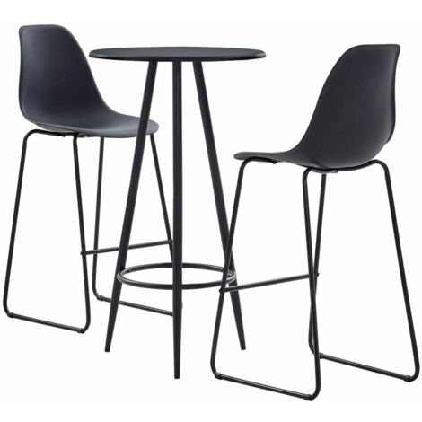 Ensemble Table + 2 Tabourets de bar  Table haute et bar Plastique Noir 13881
