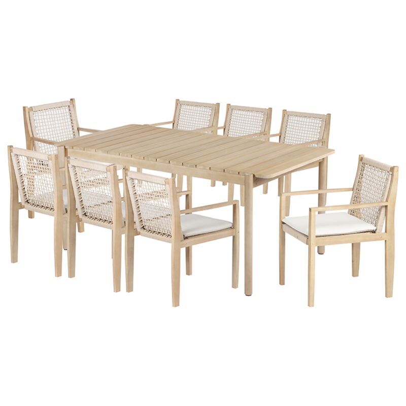 Ensemble table 210cm et 8 fauteuils SAMOA en bois d'acacia FSC