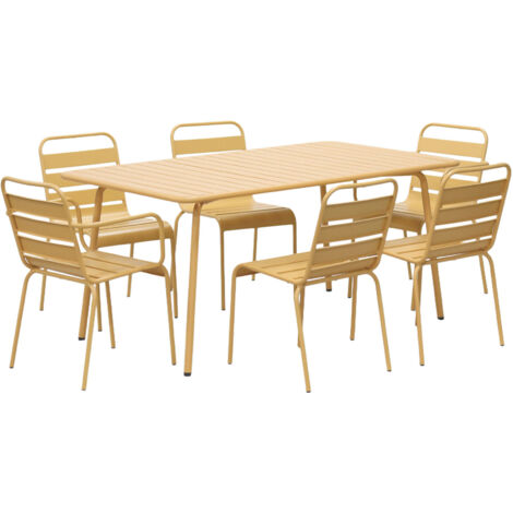 Ensemble table + 4 chaises + 2 fauteuils en métal moutarde - BACA