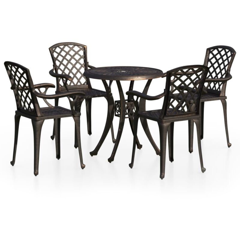 Ensemble Table + 4 chaises de bistro, Set bistrot, Ensemble repas de jardin, Aluminium coulé Bronze OIB6516E
