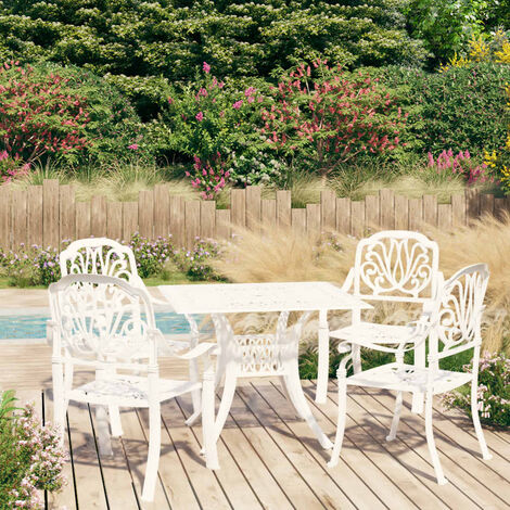 Ensemble Table + 4 chaises de bistro - Table à manger avec Chaises Aluminium coulé Blanc BV926146 - BonneVie