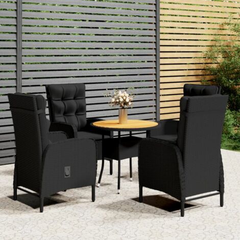 Ensemble Table + 4 chaises de bistro - Table à manger avec Chaises Résine tressée Noir BV995148 - BonneVie